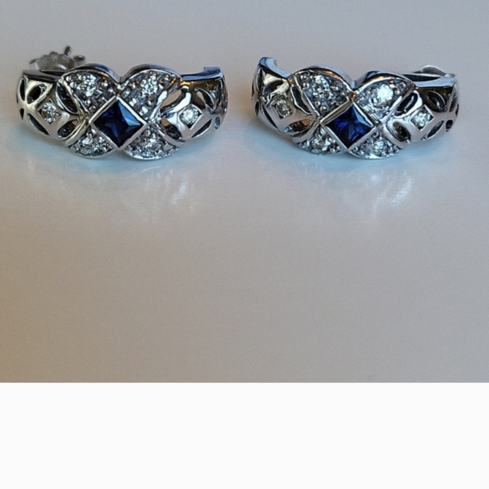 LeVian Diamond & Blue Sapphire White 14K Gold Earrings Authenticated By Poshmark - Picture 6 of 9